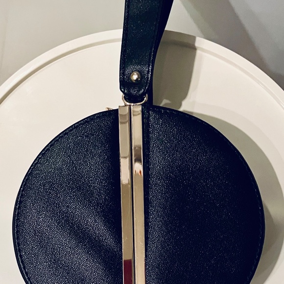 1960s-Style Black Circular Structured Handbag with Gold Hardware - Picture 2 of 9